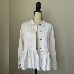 Mud Pie Women's White Peplum Denim Jacket